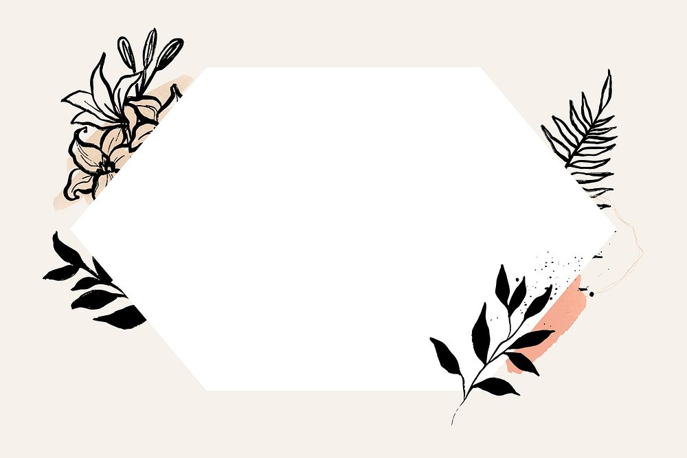 Botanical frame, simple leaf line art, hand drawn graphic design vector