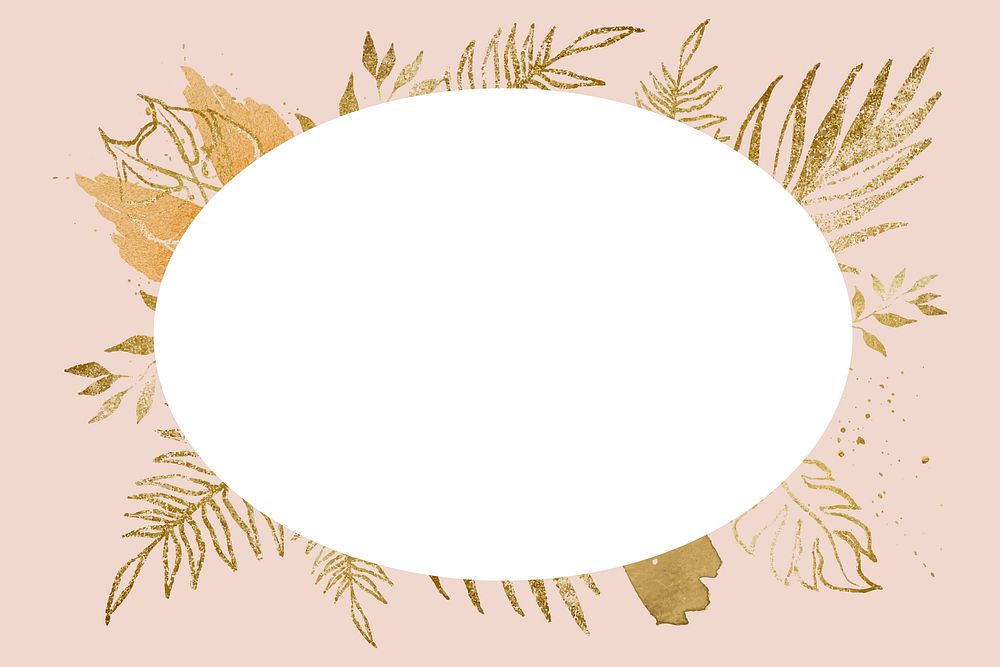 Oval botanical frame, golden leaf design illustration for wedding card vector