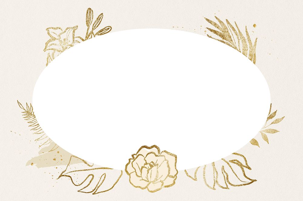 Gold flower frame, vintage botanical hand drawn graphic design psd