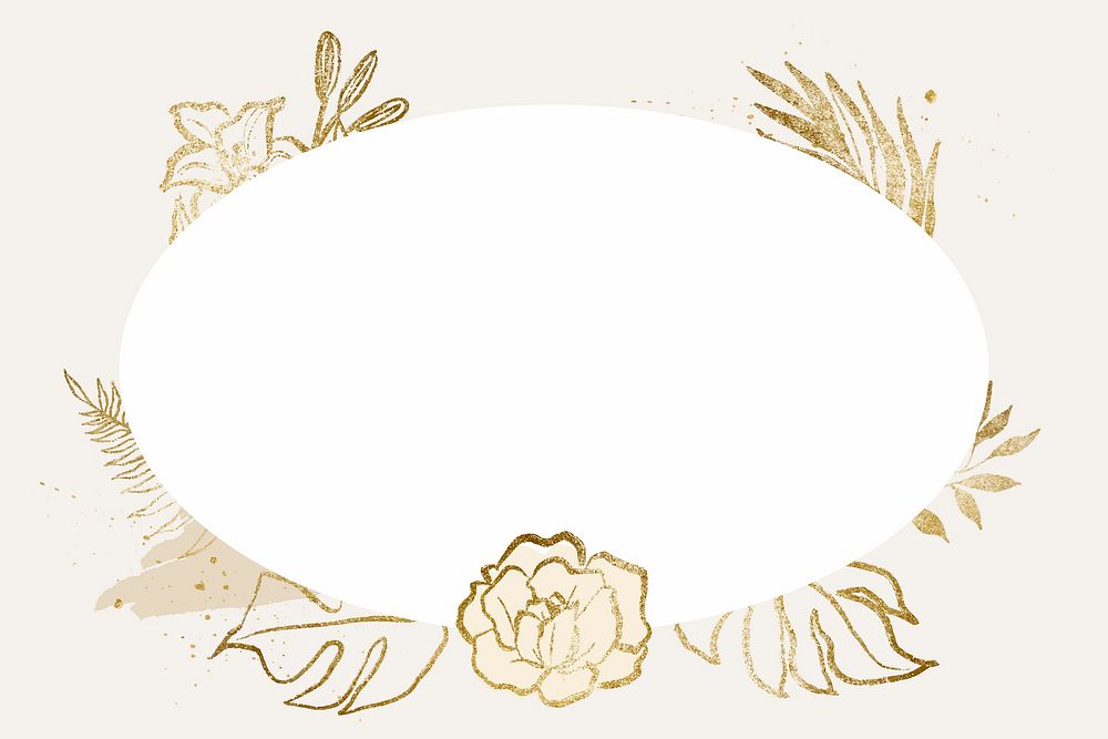 Gold flower frame, vintage botanical hand drawn graphic design vector