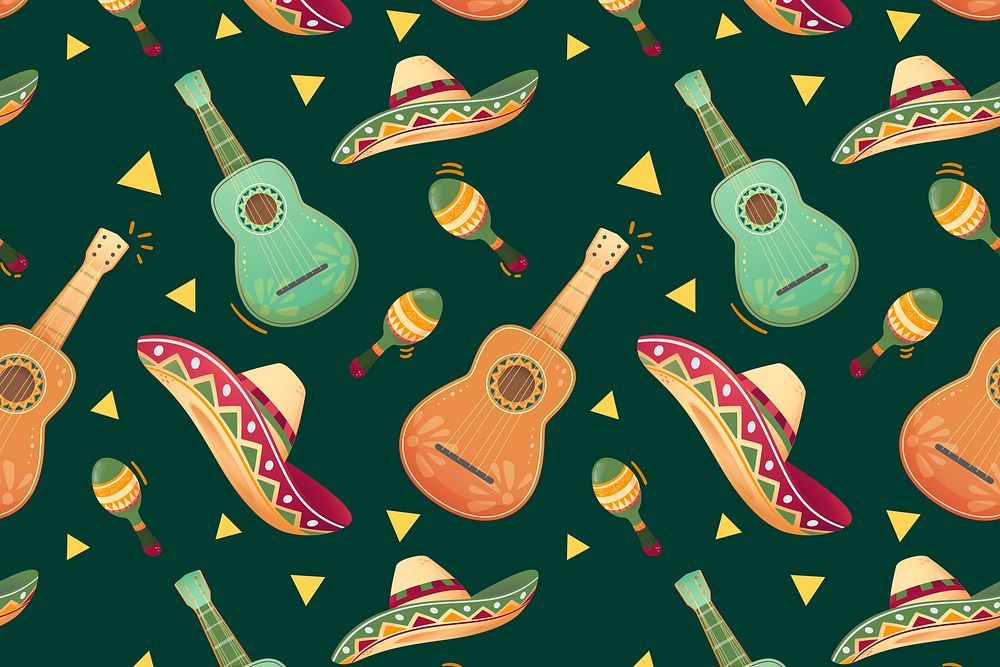 Green Mexican guitar seamless pattern background vector