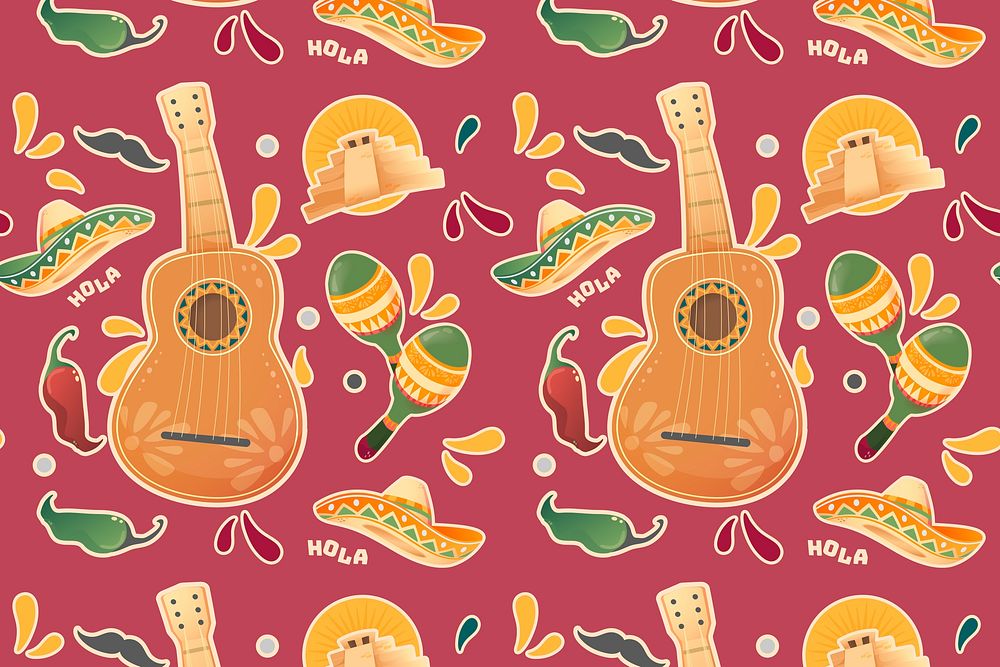 Guitar seamless pattern background, Mexican style vector