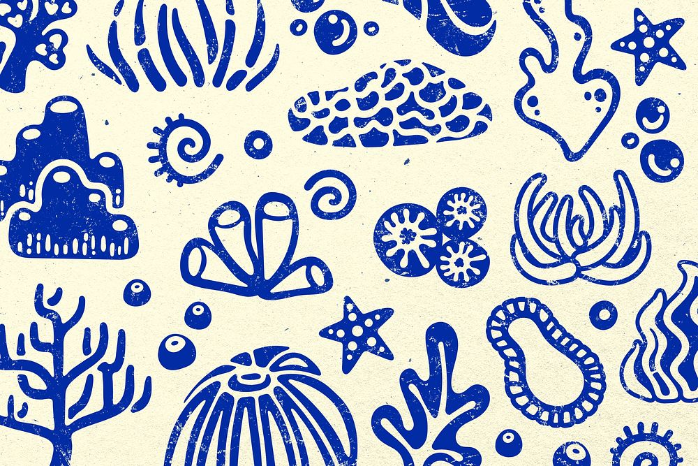 Marine life background, coral reef illustration
