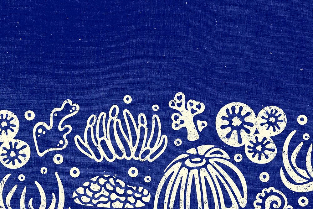 Marine life background, coral reef illustration in blue