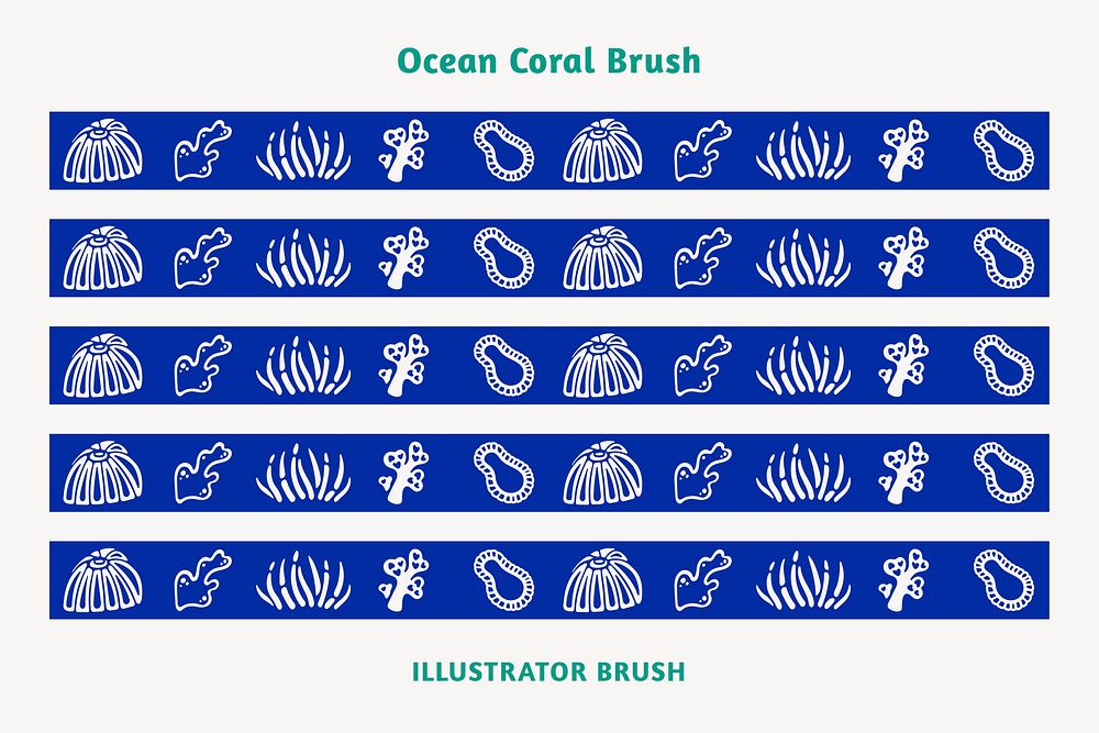 Ocean coral pattern brush, blue border vector, compatible with AI