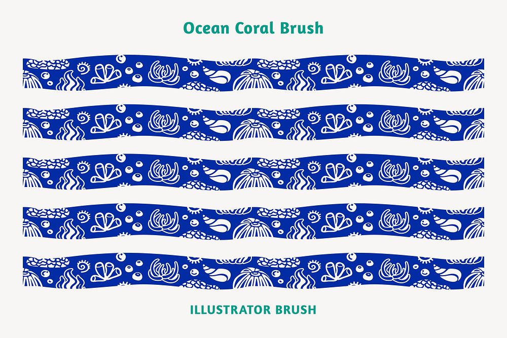 Ocean coral pattern brush, blue border vector, compatible with AI