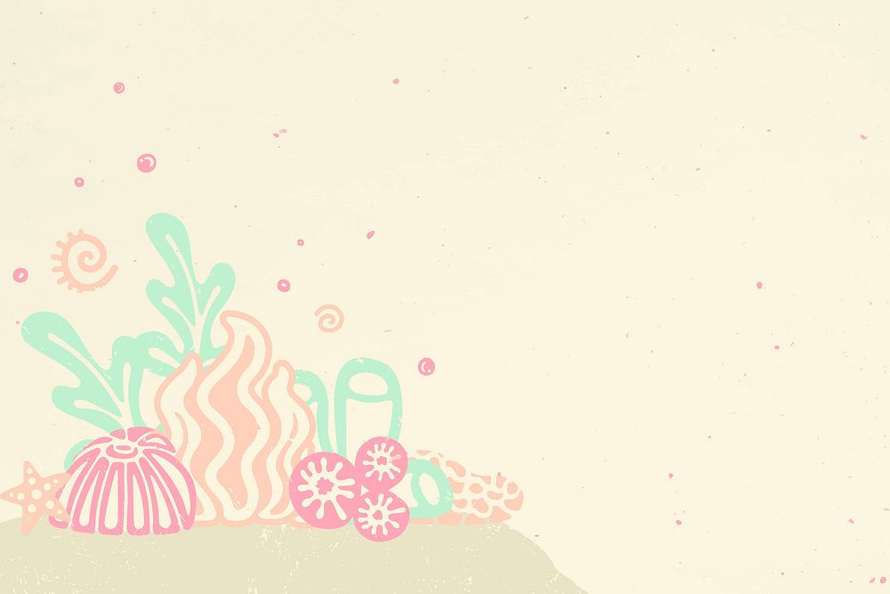 Cute ocean background, coral reef border in pastel vector