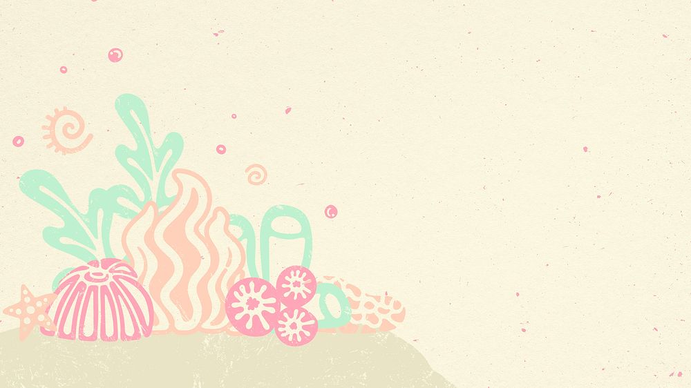 Underwater desktop wallpaper, coral reef background in pastel colors