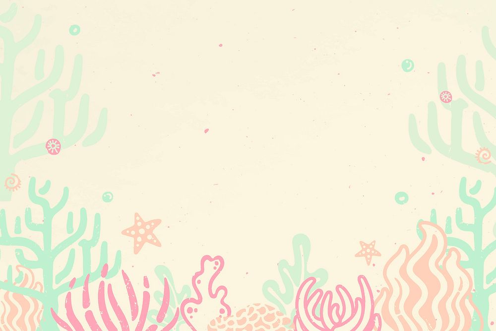 Cute ocean background, coral reef border in pastel vector