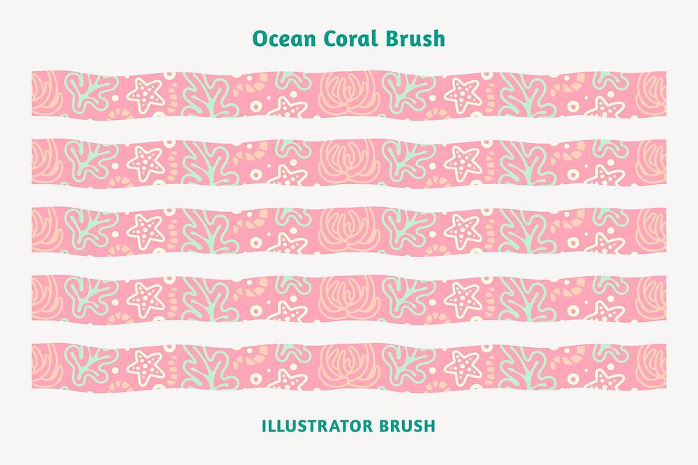 Cute sea creature pattern brush, pink border vector, compatible with AI