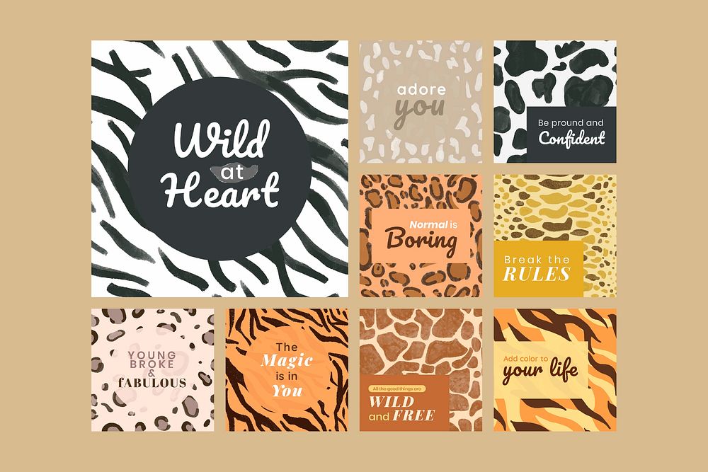 Motivational quote template seamless animal pattern set vector