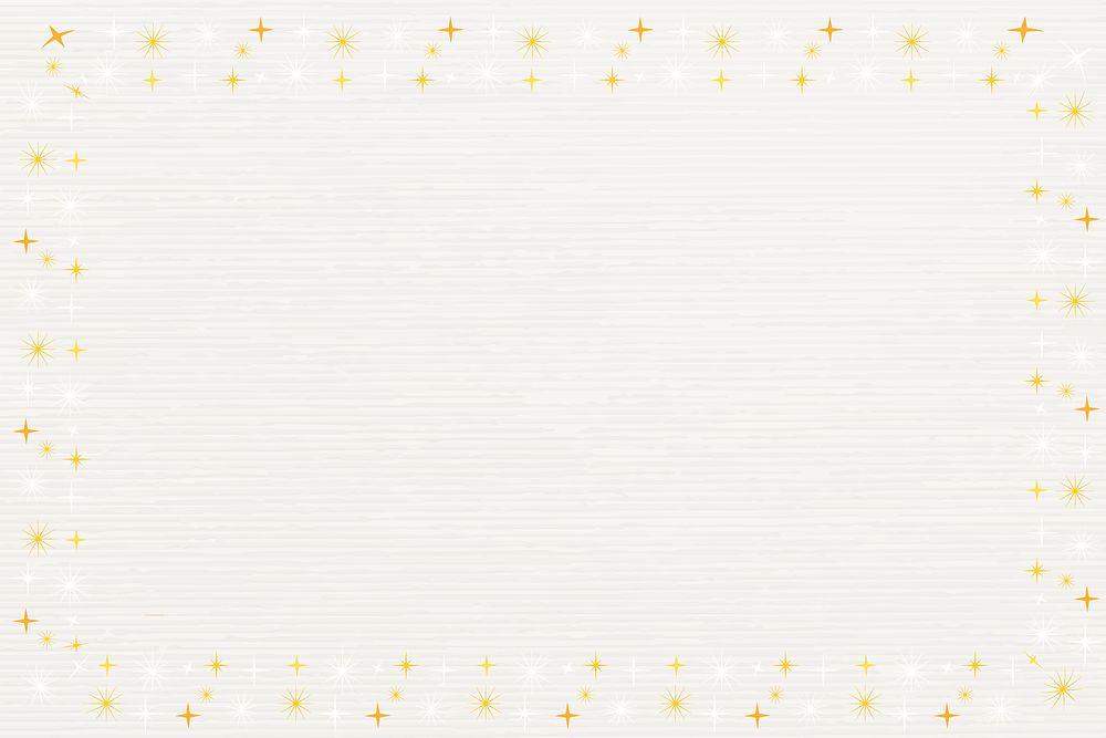 Gold stars frame, white background, cute design borders