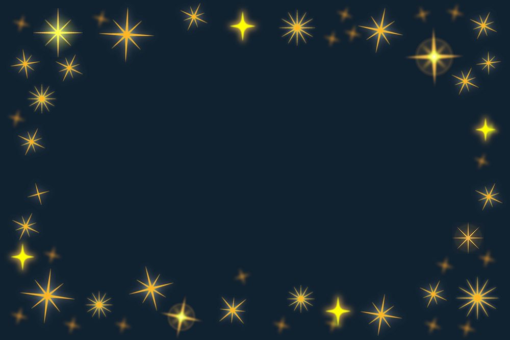 Gold stars frame, black background, cute festive design borders psd