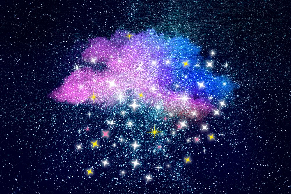 Sparkling stars background, glittery holographic purple cloud design