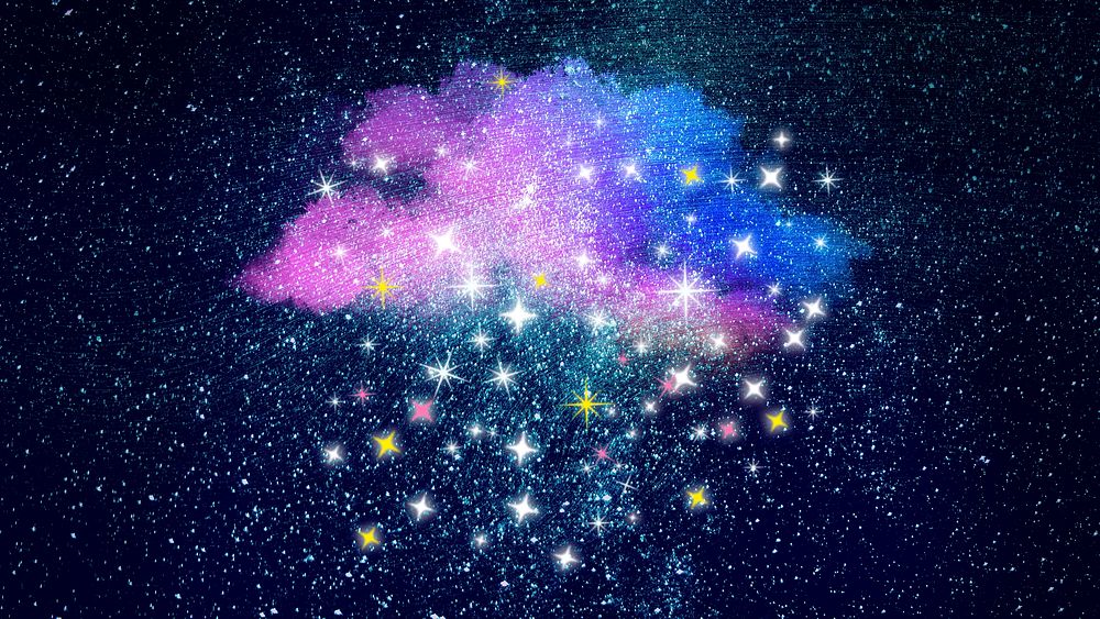 Sparkling stars background, holographic cloud design