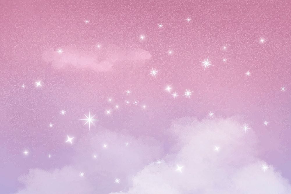 Glittery sky background, aesthetic sparkling stars in pink design vector
