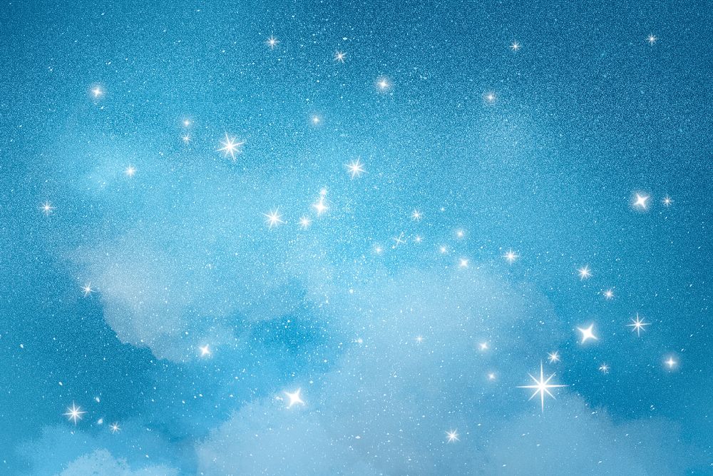 Glittering stars background, sparkling blue sky design