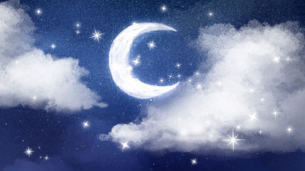 Aesthetic moon desktop wallpaper, sparkling sky dark background