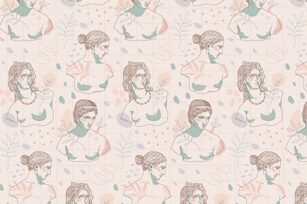 Classical sculpture pattern background, feminine gods line art design vector