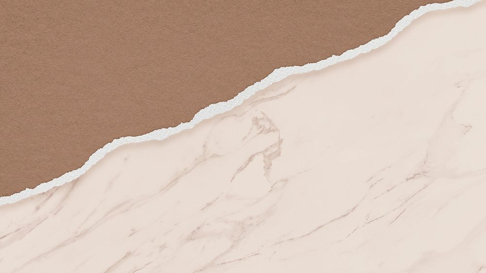 Brown marble texture computer wallpaper, ripped paper border background