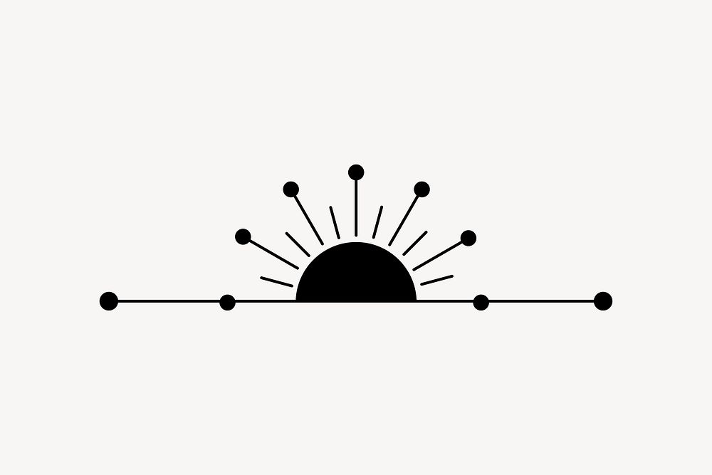 Sun divider sticker, aesthetic black line art vector
