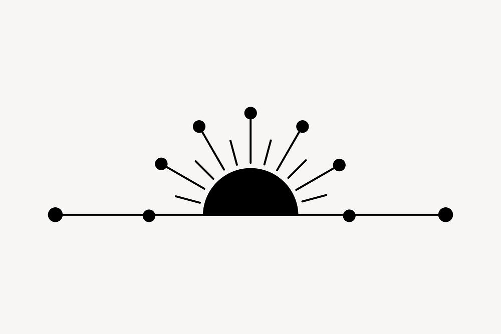 Sun divider sticker, aesthetic black line art psd
