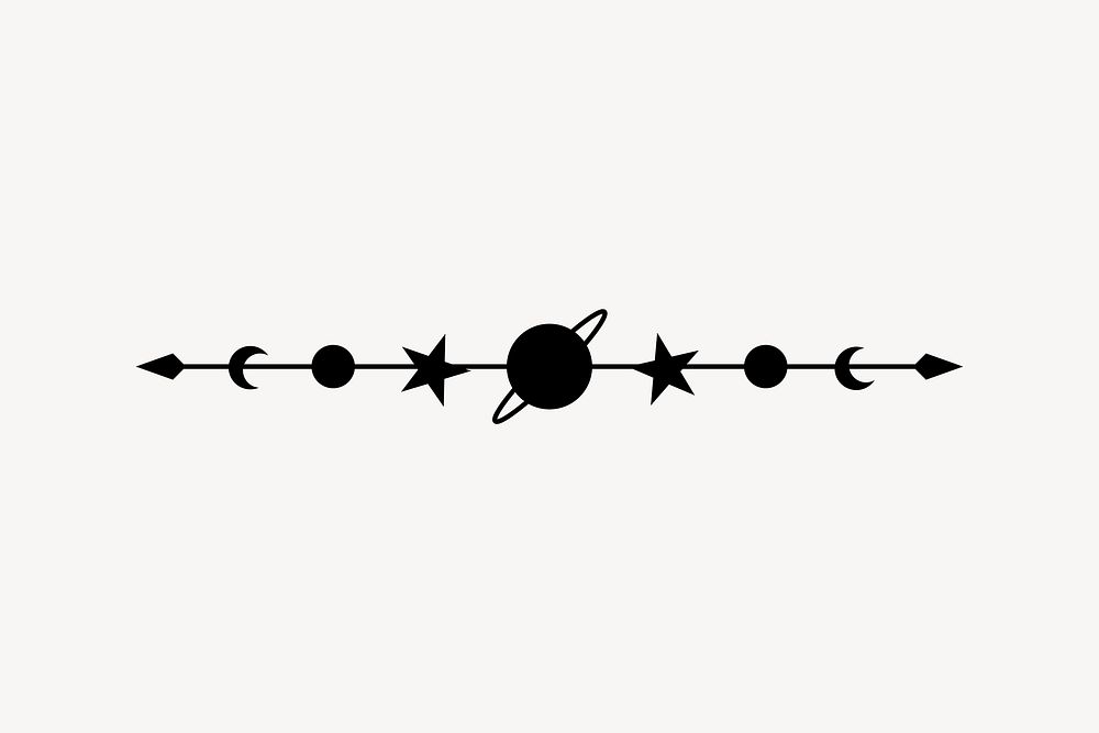 Celestial divider sticker, aesthetic black line art vector
