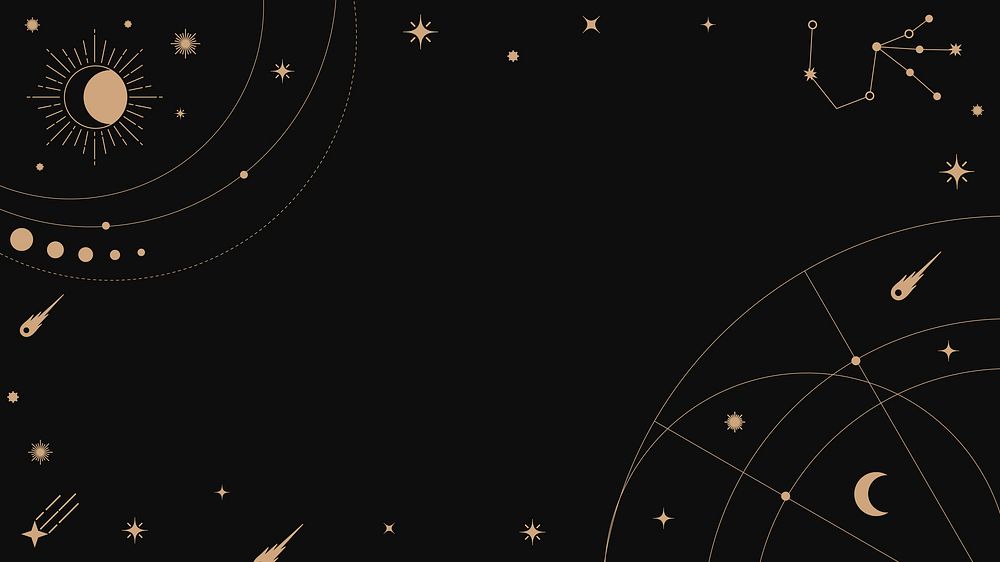 Astrology frame desktop wallpaper, gold black celestial line art style vector
