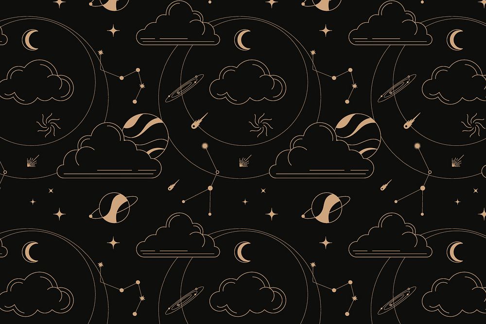 Celestial pattern sticker, gold abstract line art design psd