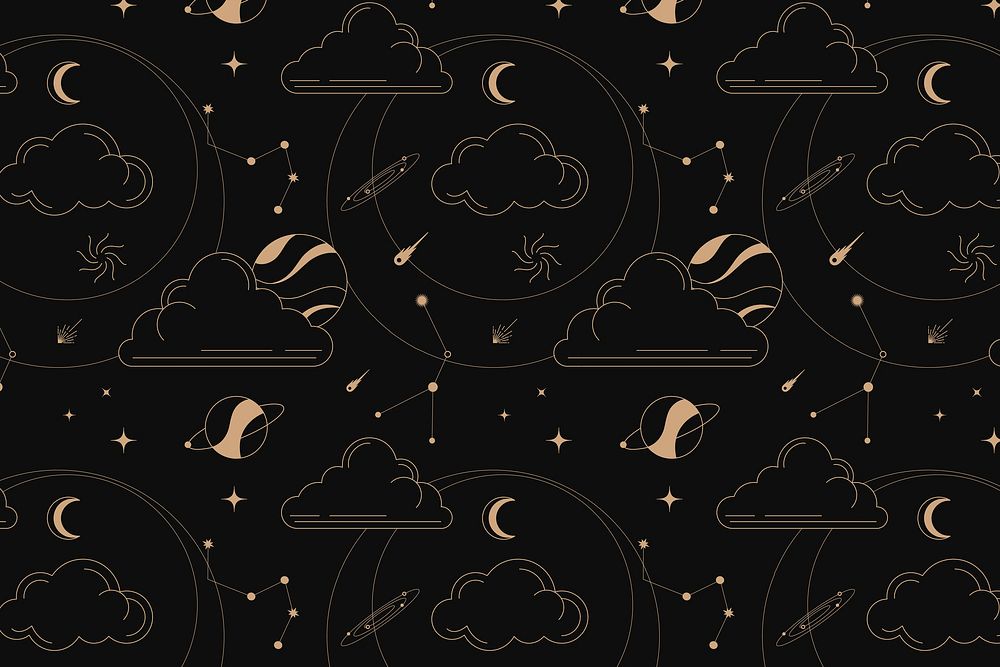 Celestial pattern sticker, gold abstract line art design vector