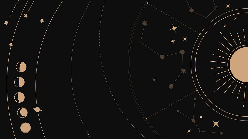 Celestial desktop wallpaper, aesthetic gold dark sky background design vector