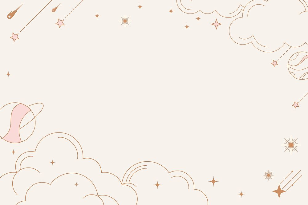 Pastel sky frame background, aesthetic celestial line art design