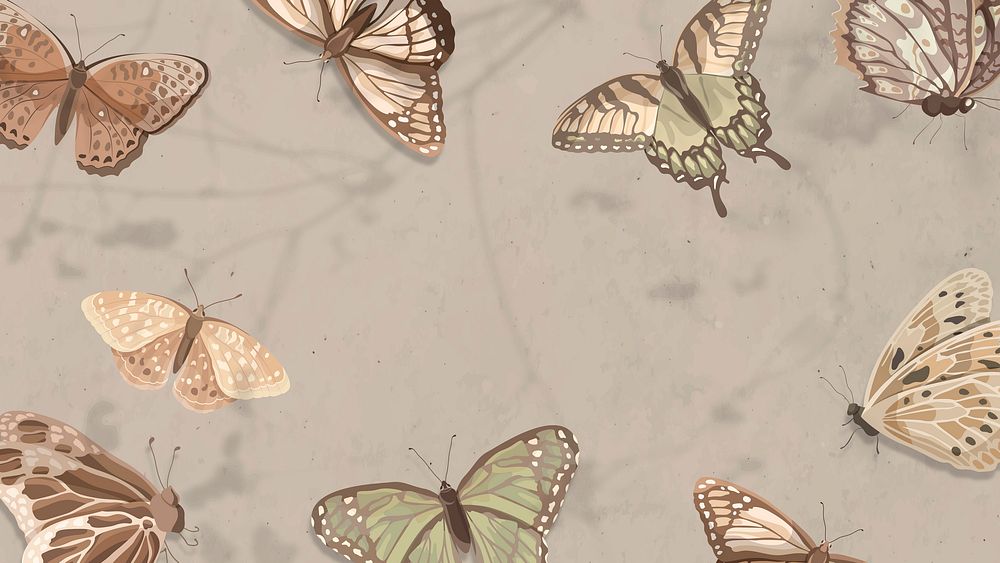 Earth tone computer wallpaper, butterfly pattern aesthetic background