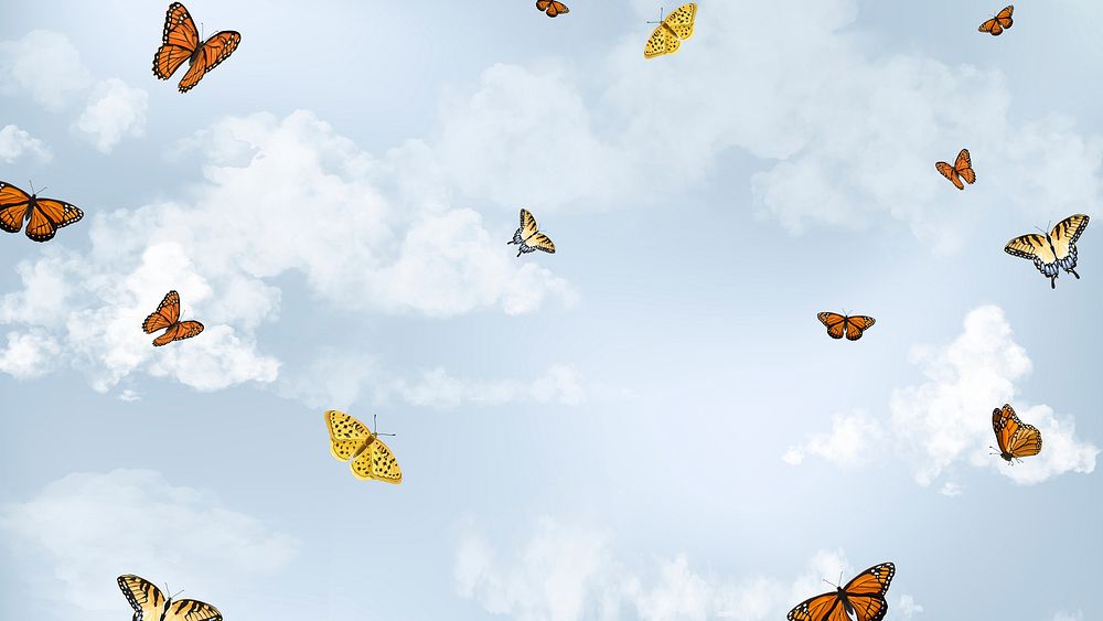 Blue sky computer wallpaper, butterfly background