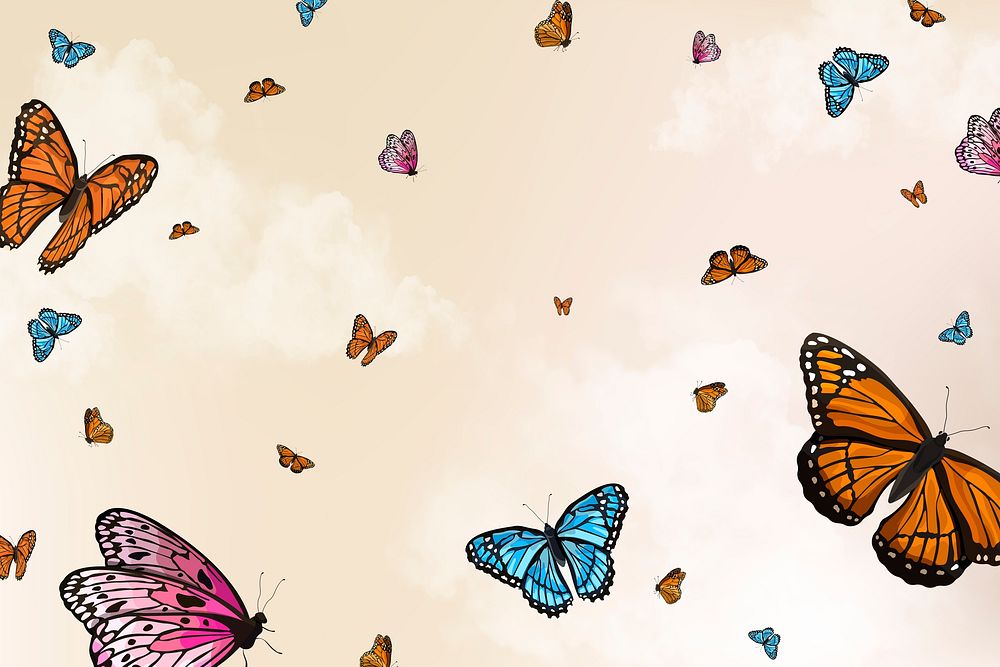 Aesthetic sky background, butterfly illustrations psd