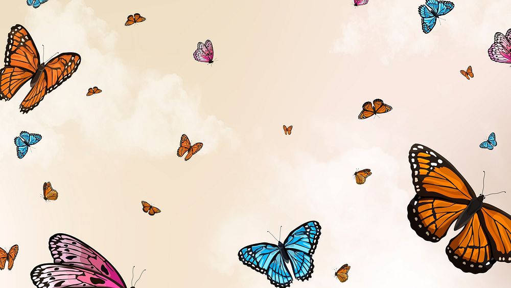 Butterfly desktop wallpaper, aesthetic sky background