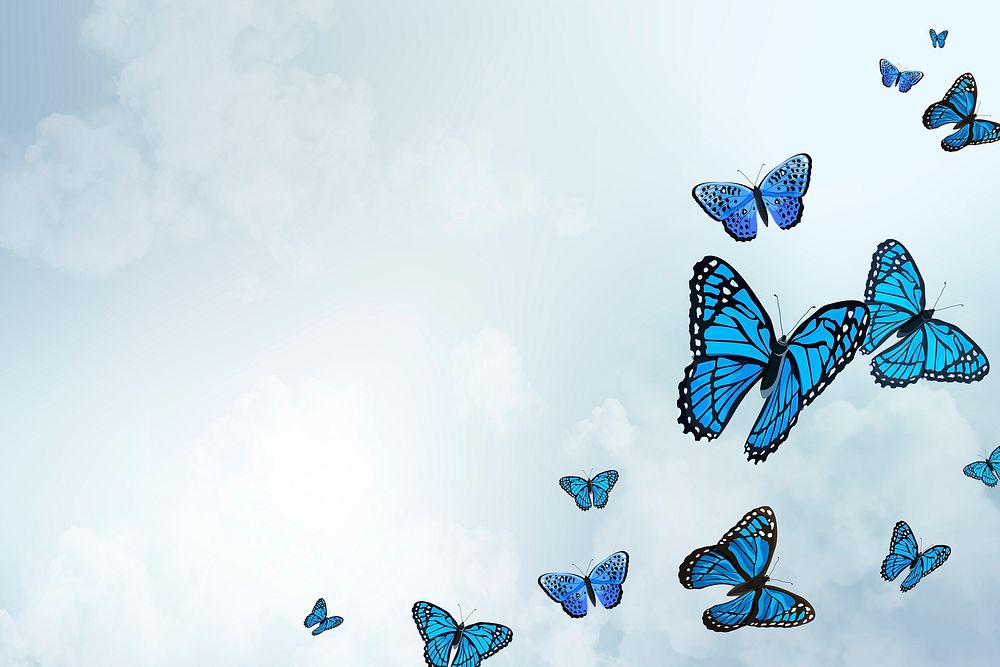 Blue sky butterfly background, watercolor illustration vector