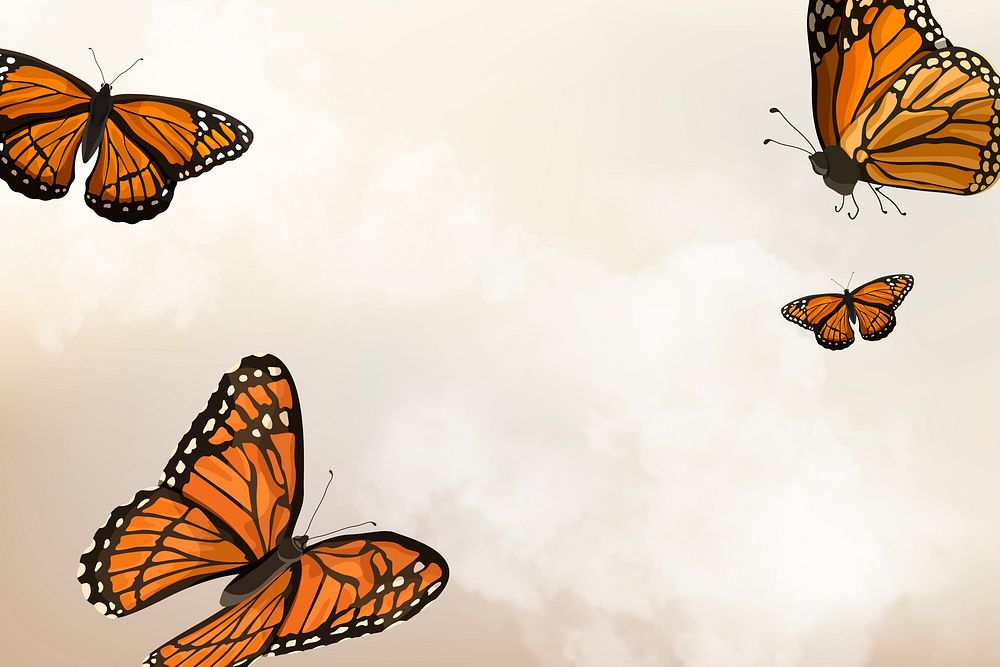 Orange butterfly background, aesthetic watercolor design psd