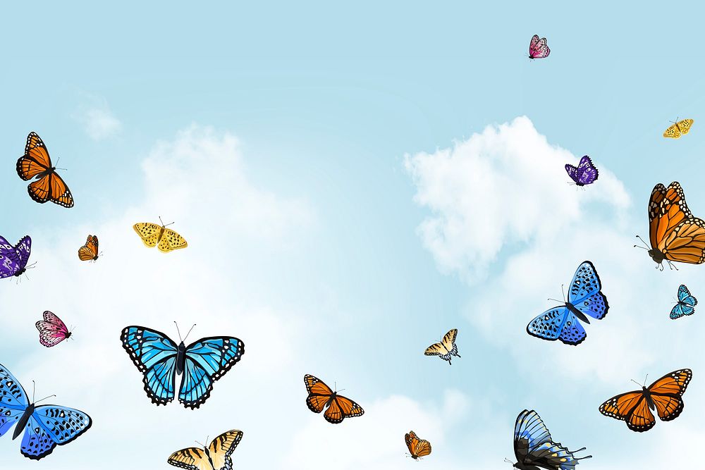 Colorful butterfly background, aesthetic watercolor illustrations psd
