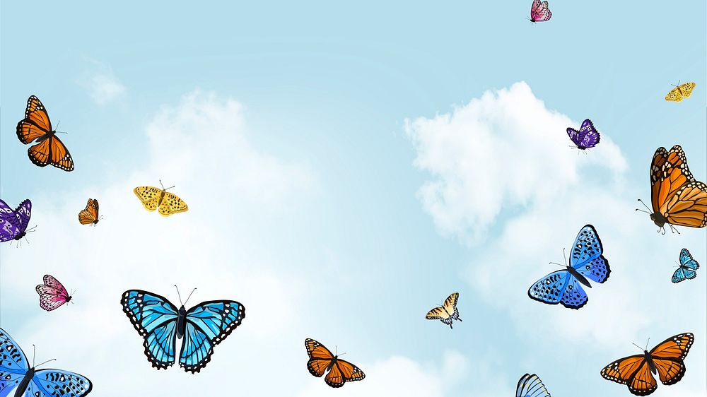 Blue sky computer wallpaper, butterfly background