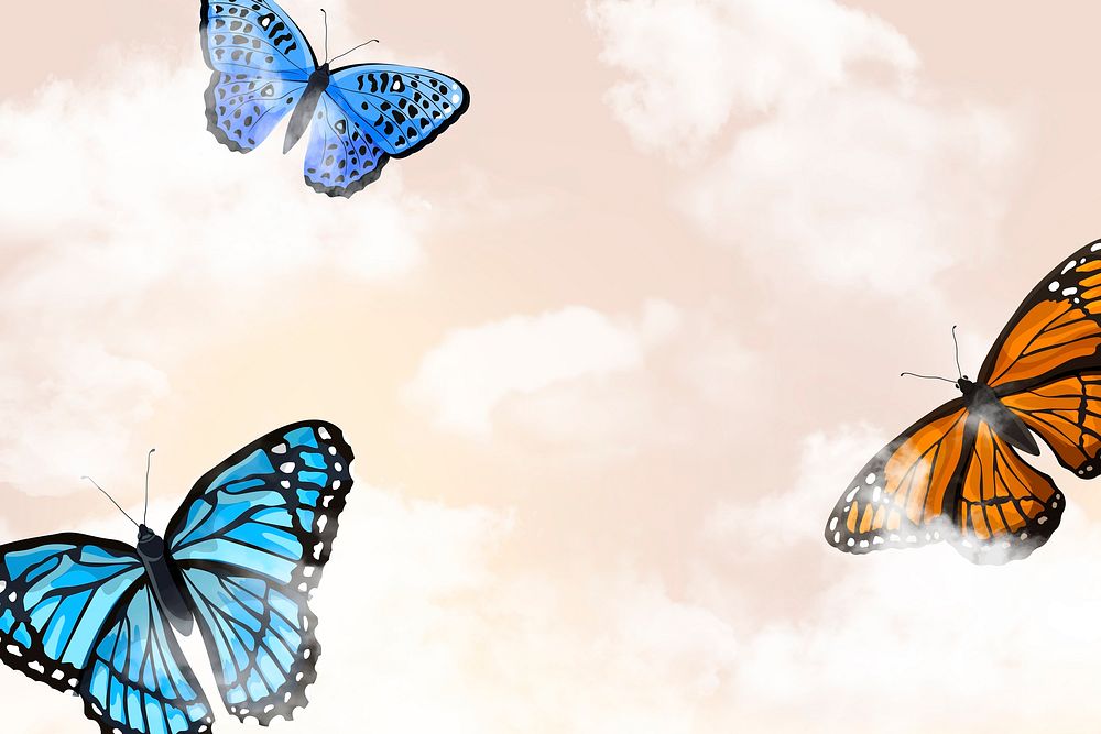 Cute butterfly background, aesthetic watercolor design