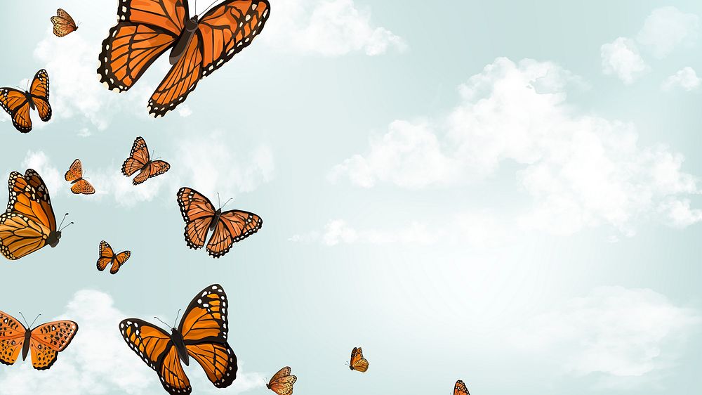 Aesthetic butterfly computer wallpaper, sky background