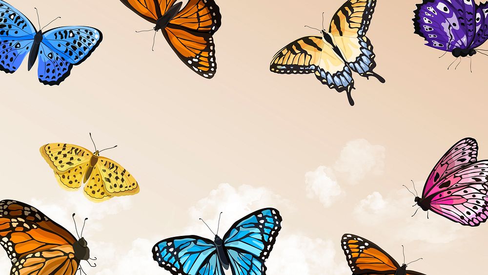 Colorful butterfly desktop wallpaper, aesthetic sky background