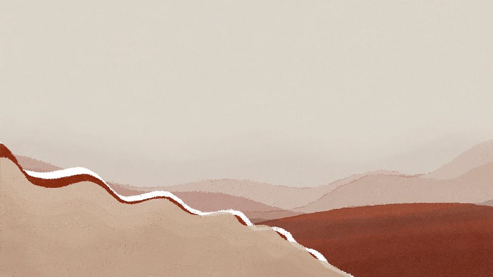 Aesthetic landscape desktop wallpaper, brown crayon texture