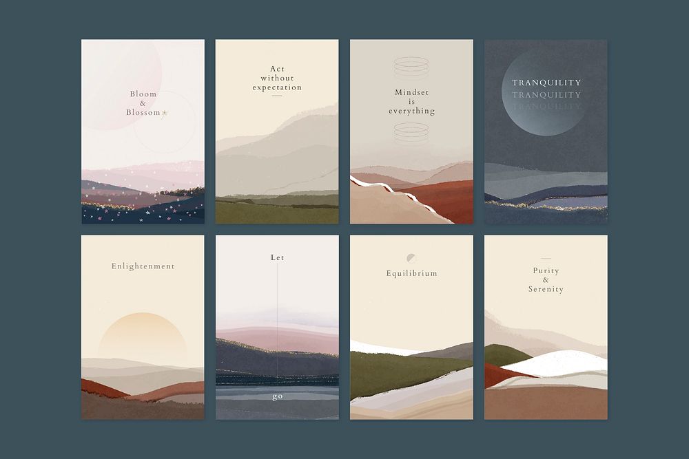 Nature landscape banner template, aesthetic inspirational quotes vector set