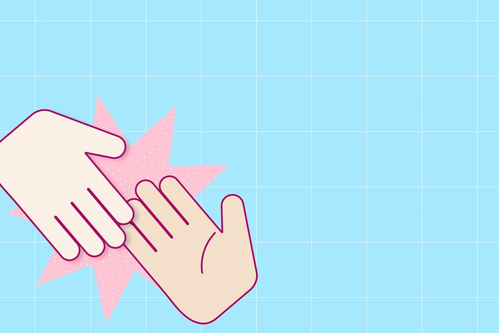 Cute background, touching hands, blue design vector