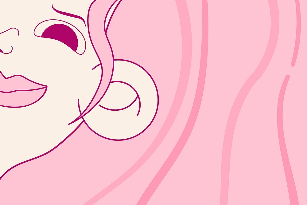 Smiling girl face background, pink hair design vector