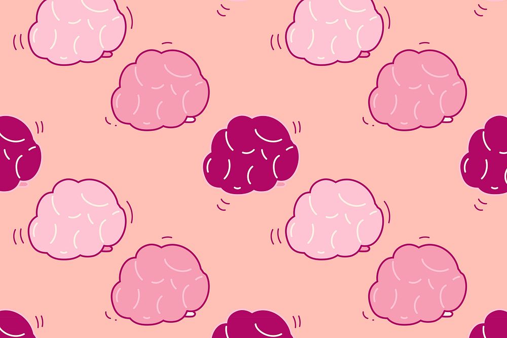Brain pattern background, cute pink cartoon seamless design vector