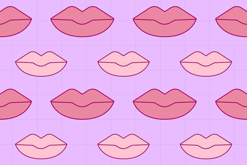 Pink lips pattern background, cute purple design vector