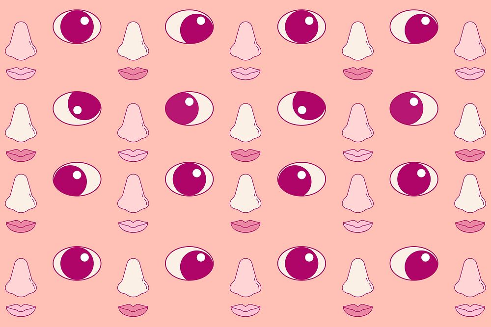 Face parts pattern background, cute pink cartoon design